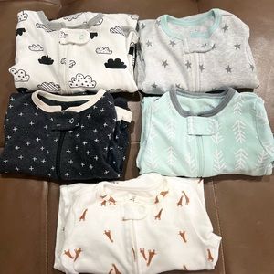 Lot of 5 baby sleepers 3-6 months carters cloud island soft cute boy unisex